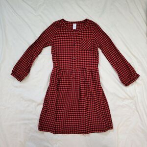Carter's Kid Plaid Dress Girls 10 Red Black Buffalo Check Long Sleeve Button‎ Up